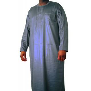 Qamis Gris - Manche Longue - Sans Col - Tissu Glacé - Qamis Sultan