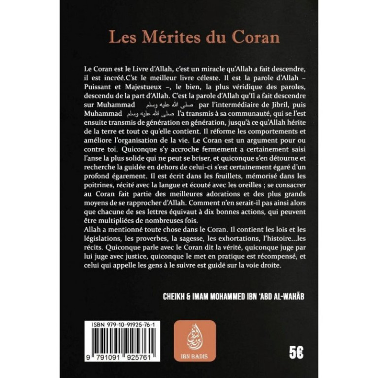 Les Mérites du Coran - Cheikh Mohammed Ibn ‘Abd Al-Wahâb - Edition Ibn Badis