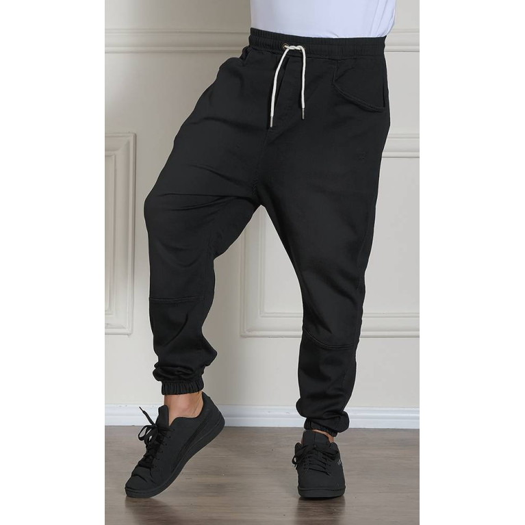 Sarouel Jean Stretch - Noir - Qaba'il : Coupe Djazairi  - Pants Léger