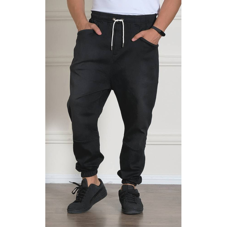 Sarouel Jean Stretch - Noir - Qaba'il : Coupe Djazairi  - Pants Léger