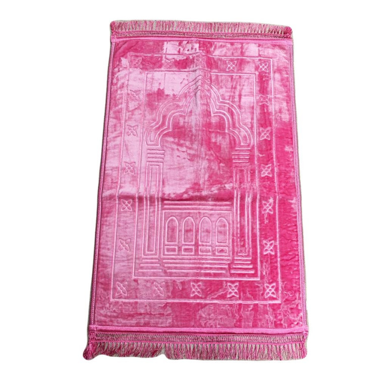 Grand Tapis de Prière - Rose - Motif Mirhab - Molletonné, Épais et Très Doux - Confortable et Anti-Dérapant