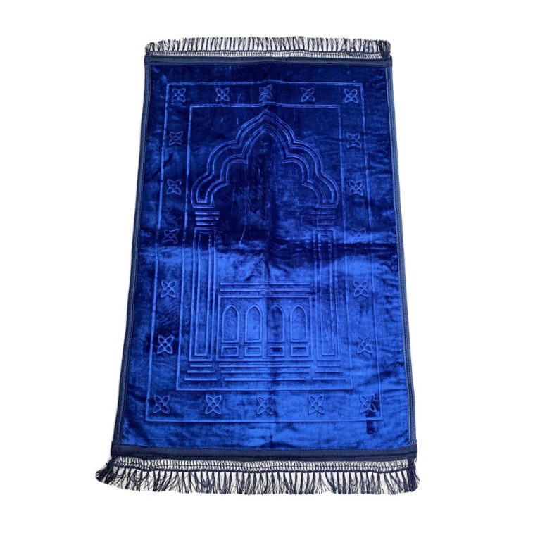 Grand Tapis de Prière - Bleu - Motif Mirhab - Molletonné, Épais et Très Doux - Confortable et Anti-Dérapant
