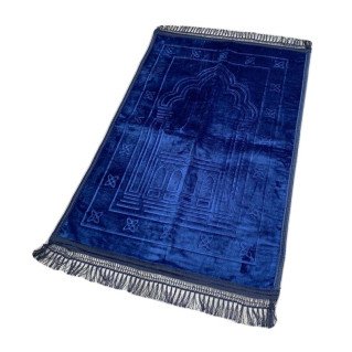 Grand Tapis de Prière - Bleu - Motif Mirhab - Molletonné, Épais et Très Doux - Confortable et Anti-Dérapant