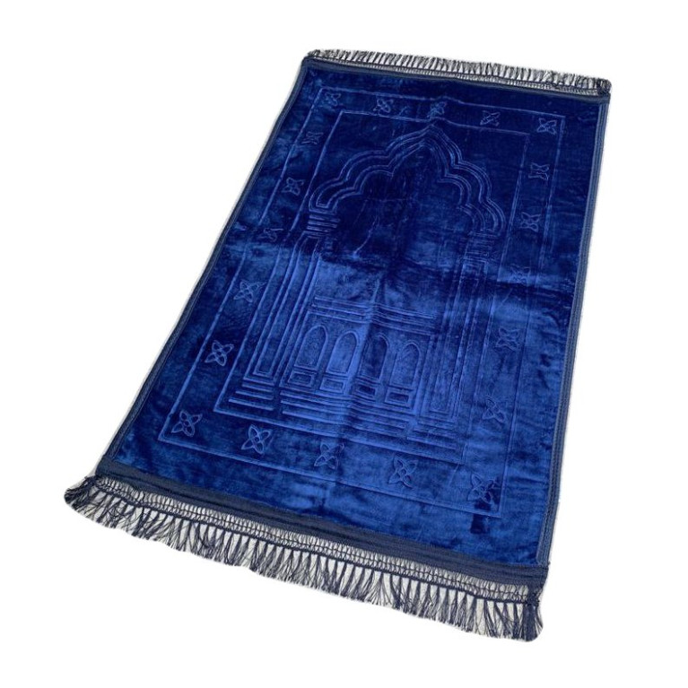 Grand Tapis de Prière - Bleu - Motif Mirhab - Molletonné, Épais et Très Doux - Confortable et Anti-Dérapant