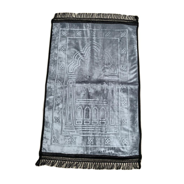 Grand Tapis de Prière - Gris - Motif Mirhab - Molletonné, Épais et Très Doux - Confortable et Anti-Dérapant