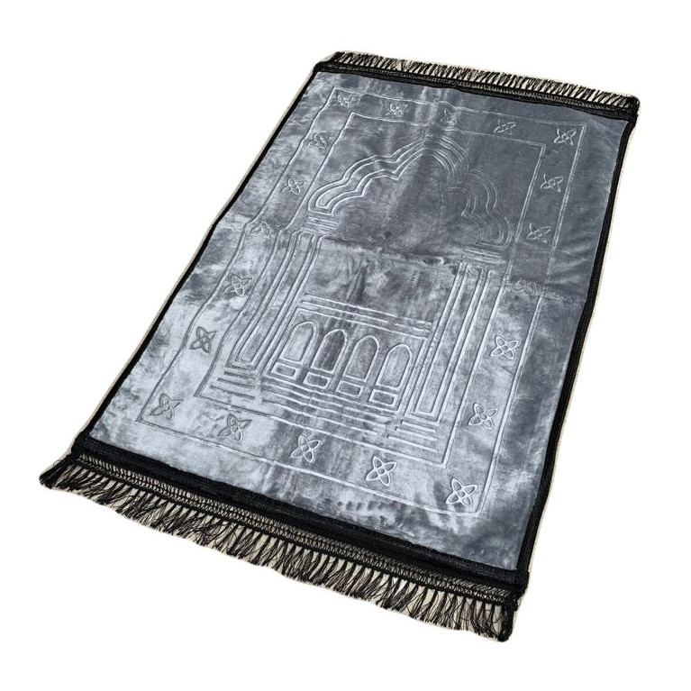 Grand Tapis de Prière - Gris - Motif Mirhab - Molletonné, Épais et Très Doux - Confortable et Anti-Dérapant