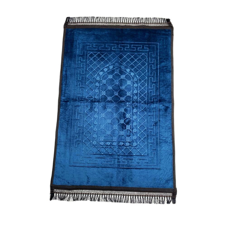 Grand Tapis de Prière - Bleu Pétrol - Motif Mirhab - Molletonné, Épais et Très Doux - Confortable et Anti-Dérapant