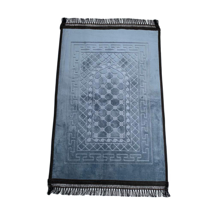 Grand Tapis de Prière - Gris Clair  - Motif Mirhab - Molletonné, Épais et Très Doux - Confortable et Anti-Dérapant