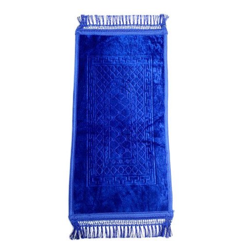 Tapis Enfant de Prière avec Motif Mirhab - Bleu Roi - Molletonné, Épais et Très Doux - Confortable et Anti-Dérapant - 42 x 80 cm