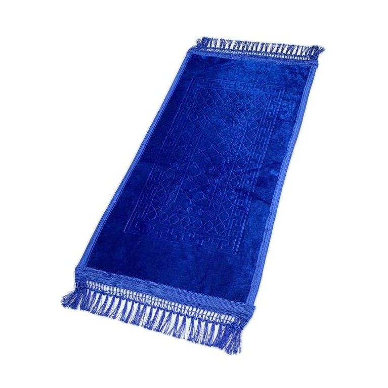 Tapis Enfant de Prière avec Motif Mirhab - Bleu Roi - Molletonné, Épais et Très Doux - Confortable et Anti-Dérapant - 42 x 80 cm