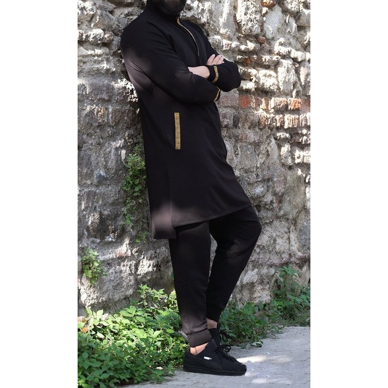 Qamis Court - Noir et Broderie Doré - Qaba'il : Eminence Qamis Court - Noir et Broderie Doré - Qaba'il : Eminence