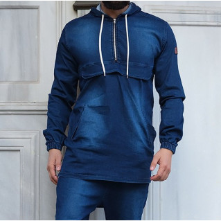 Sweat Capuche en Jean Stretch - Bleu Brut - Qaba'il : Haut Kameron