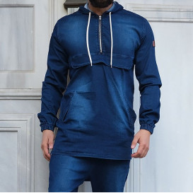 Sweat Capuche en Jean Stretch - Bleu Brut - Qaba'il : Haut Kameron