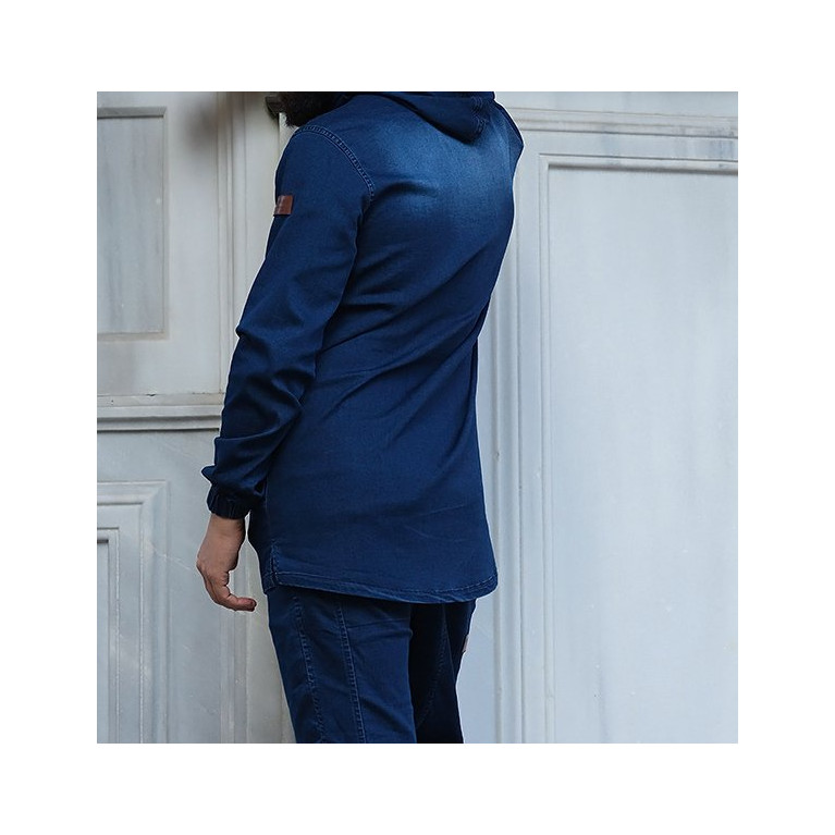 Sweat Capuche en Jean Stretch - Bleu Brut - Qaba'il : Haut Kameron Sweat Capuche en Jean Stretch - Bleu Brut - Qaba'il : Haut Kameron