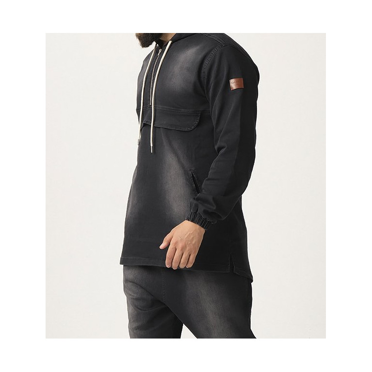 Sweat Capuche en Jean Stretch - Noir - Qaba'il : Haut Kameron Sweat Capuche en Jean Stretch - Noir - Qaba'il : Haut Kameron