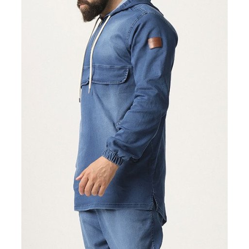 Sweat Capuche en Jean Stretch - Bleu Clair - Qaba'il : Haut Kameron Sweat Capuche en Jean Stretch - Bleu Clair - Qaba'il : Haut Kameron