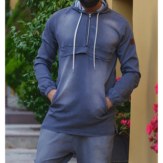 Sweat Capuche en Jean Stretch - Bleu Clair - Qaba'il : Haut Kameron