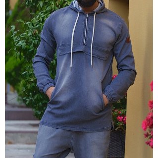 Sweat Capuche en Jean Stretch - Bleu Clair - Qaba'il : Haut Kameron