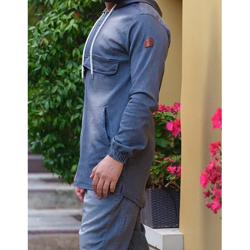 Sweat Capuche en Jean Stretch - Bleu Clair - Qaba'il : Haut Kameron Sweat Capuche en Jean Stretch - Bleu Clair - Qaba'il : Haut Kameron