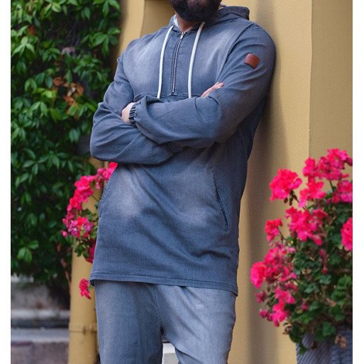 Sweat Capuche en Jean Stretch - Bleu Clair - Qaba'il : Haut Kameron Sweat Capuche en Jean Stretch - Bleu Clair - Qaba'il : Haut Kameron