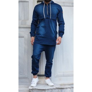 Ensemble Sarouel et Sweat Capuche Strecht - Bleu Brut, Survêtement Qaba'il : Strecht Kameron