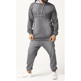 Ensemble Sarouel et Sweat Capuche Strecht - Gris Clair, Survêtement Qaba'il : Strecht Kameron