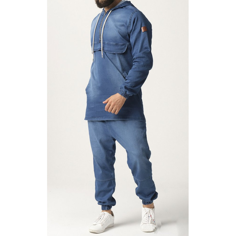 Ensemble Sarouel et Sweat Capuche Strecht - Bleu Clair, Survêtement Qaba'il : Strecht Kameron