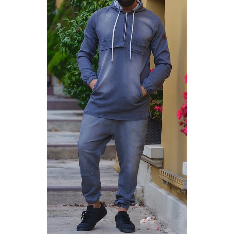 Ensemble Sarouel et Sweat Capuche Strecht - Bleu Clair, Survêtement Qaba'il : Strecht Kameron