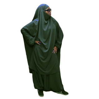 Jilbab 2P Sirwal - Vert Bouteille Koshibo Léger n°34 - El Bassira
