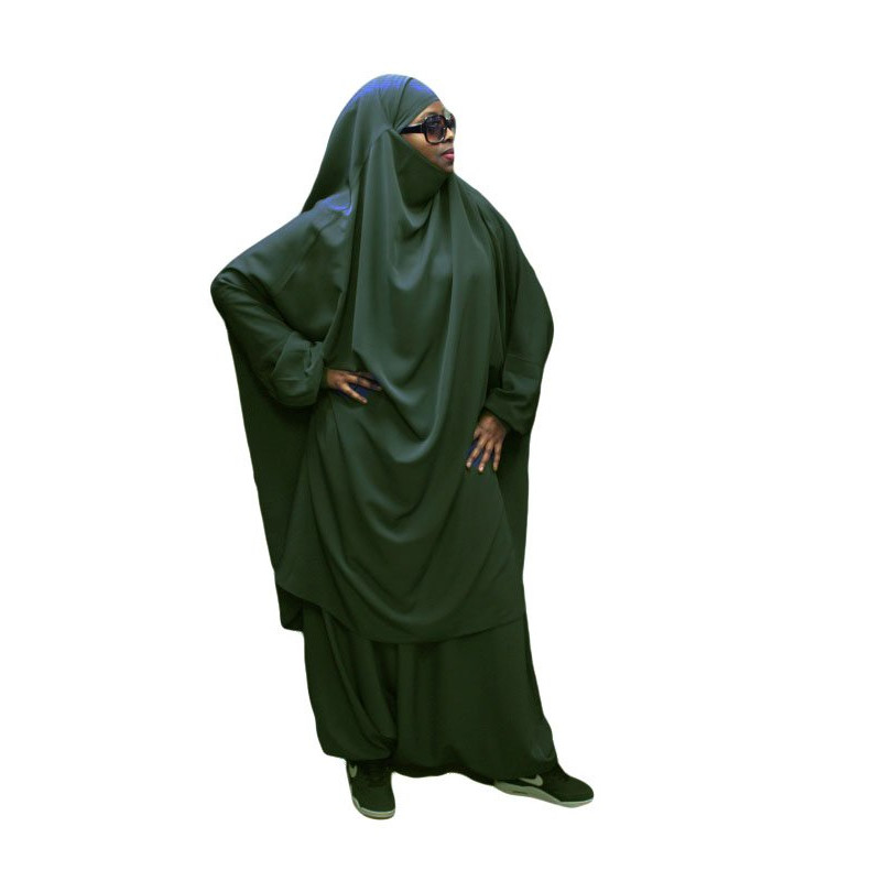 Jilbab 2P Sirwal - Vert Bouteille Koshibo Léger n°34 - El Bassira Jilbab 2P Sirwal - Vert Bouteille Koshibo Léger n°34 - El Bassira