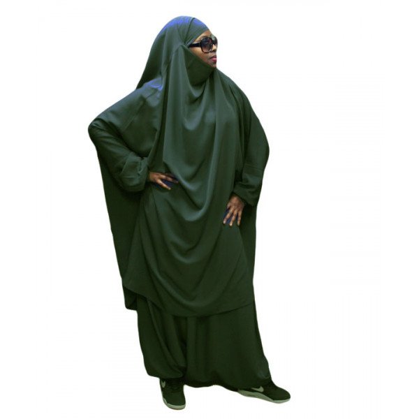 Jilbab 2P Sirwal - Vert Bouteille Koshibo Léger n°34 - El Bassira