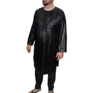 Qamis Pakistanais avec Pantalon - Noir - Qamis Afaq
