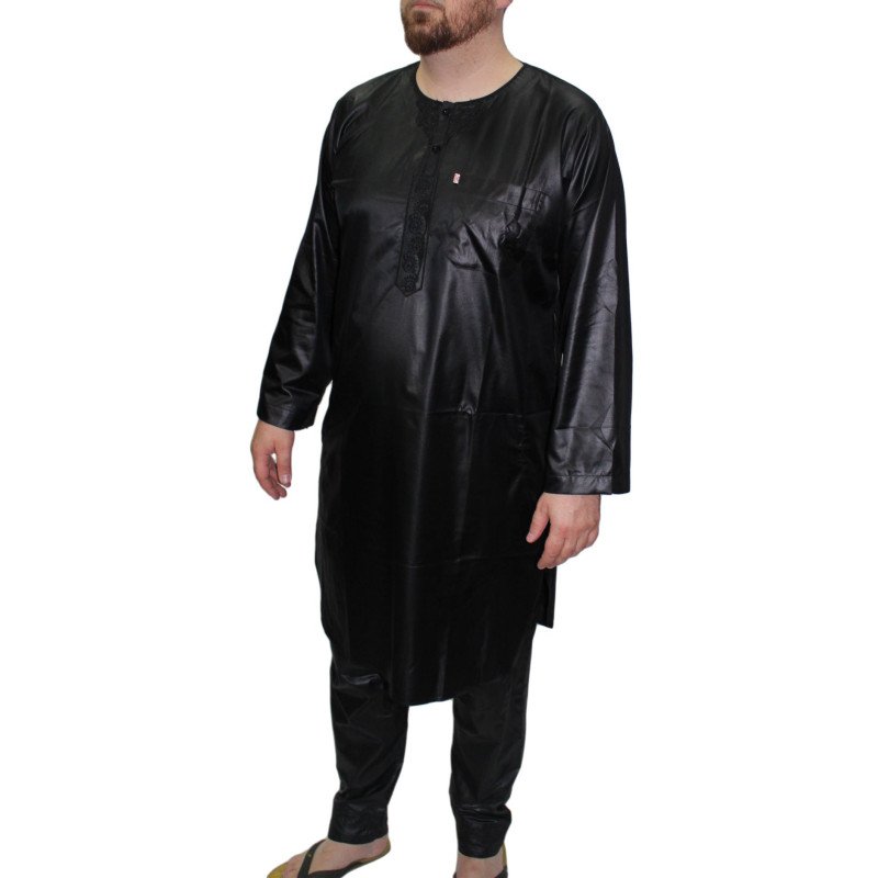 Qamis Pakistanais avec Pantalon - Noir - Qamis Afaq