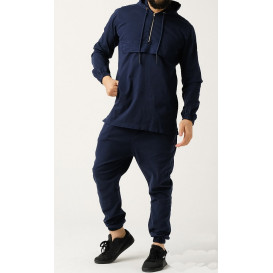 Ensemble Sarouel et Sweat Capuche Coton Strecht - Bleu, Survêtement Qaba'il : Coton Strecht Kameron