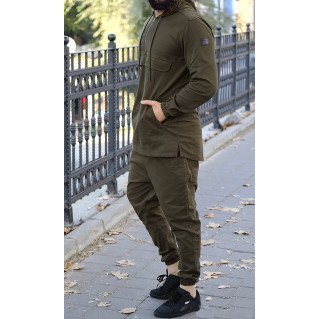 Ensemble Sarouel et Sweat Capuche Coton Strecht - Kaki, Survêtement Qaba'il : Coton Strecht Kameron Ensemble Sarouel et Sweat Capuche Coton Strecht - Kaki, Survêtement Qaba'il : Coton Strecht Kameron