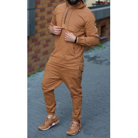 Ensemble Sarouel et Sweat Capuche Coton Strecht - Camel, Survêtement Qaba'il : Coton Strecht Kameron