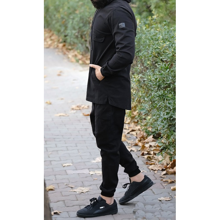 Ensemble Sarouel et Sweat Capuche Coton Strecht - Noir, Survêtement Qaba'il : Coton Strecht Kameron