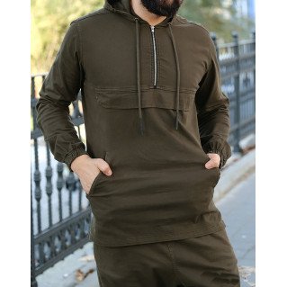 Sweat Capuche en Coton Stretch - Kaki - Qaba'il : Haut Kameron