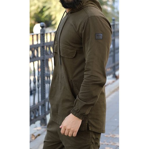 Sweat Capuche en Coton Stretch - Kaki - Qaba'il : Haut Kameron