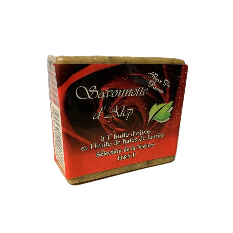 Savonnette d'Alep - Fleur à Rose de Damas - Huile d'Olive et Huile de Baies de Laurier - 100 gr Savonnette d'Alep - Fleur à Rose de Damas - Huile d'Olive et Huile de Baies de Laurier - 100 gr