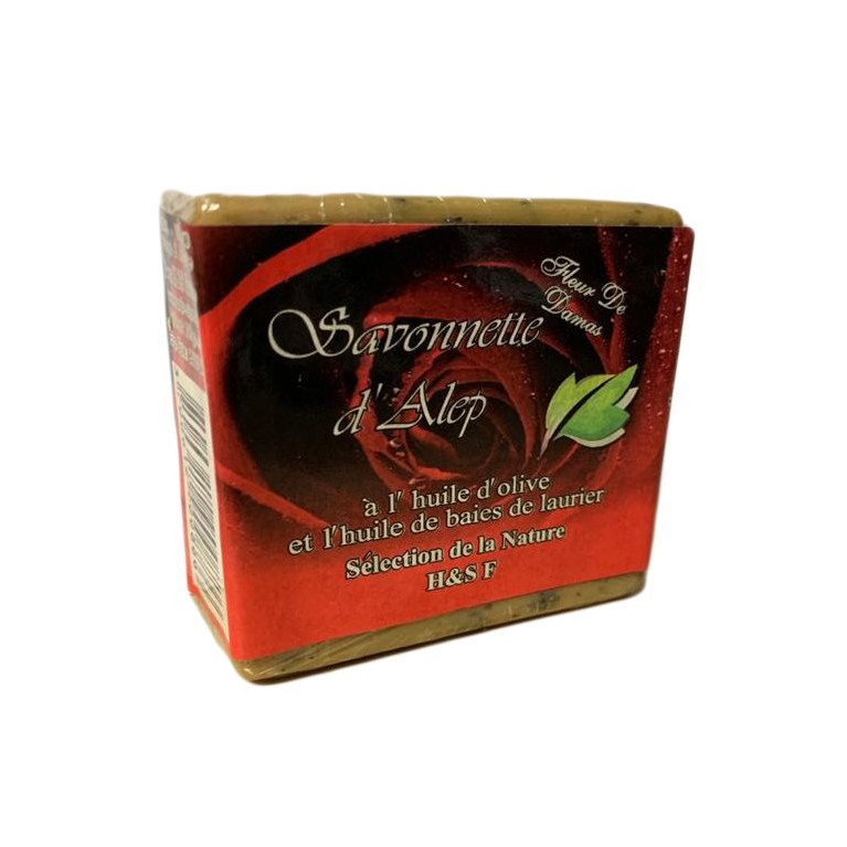 Savonnette d'Alep - Fleur à Rose de Damas - Huile d'Olive et Huile de Baies de Laurier - 100 gr Savonnette d'Alep - Fleur à Rose de Damas - Huile d'Olive et Huile de Baies de Laurier - 100 gr