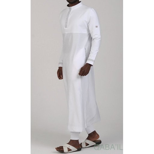 Qamis Long - Blanc et Broderie Argenté - Qaba'il : Eminence