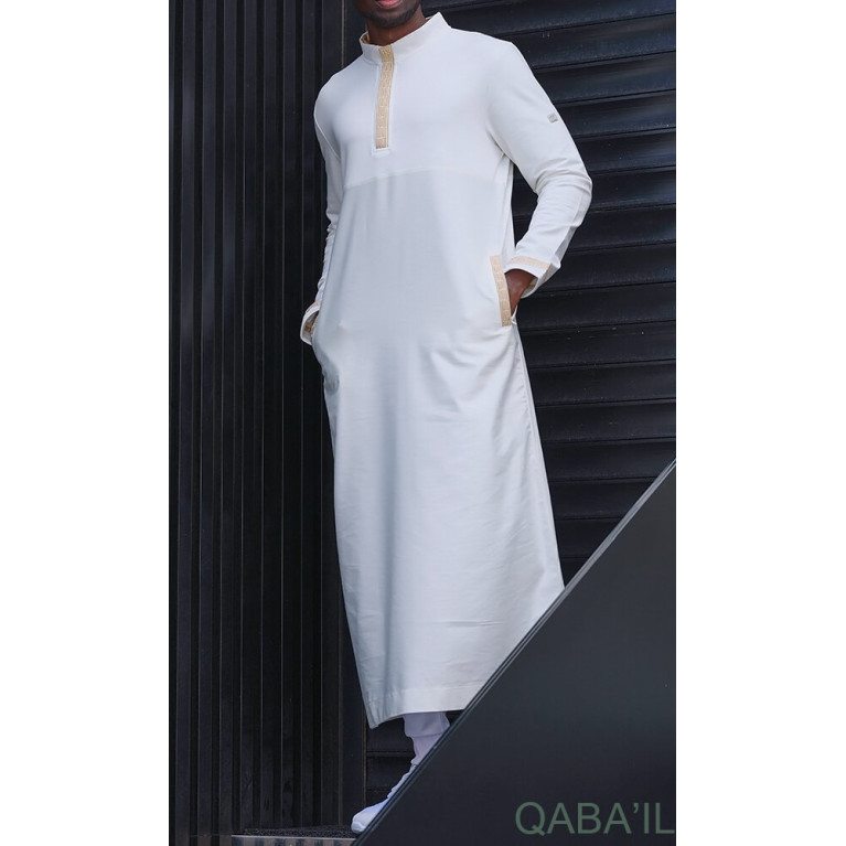 Qamis Long - Blanc Cassé et Broderie Doré - Qaba'il : Eminence