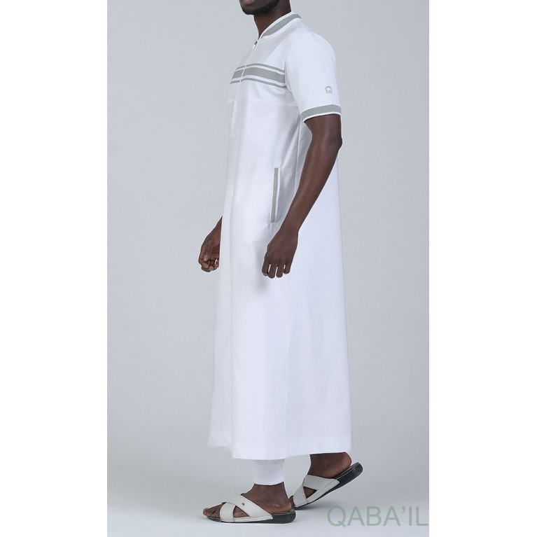 Qamis Manche Courte Blanc et Gris Qaba'il : Navy III