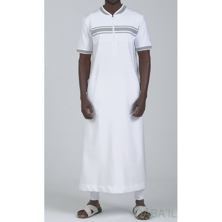 Qamis Manche Courte Blanc et Gris Qaba'il : Navy III