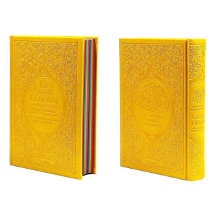 Le Saint Coran Arc en Ciel - Arabe / Français / Phonétique - Edition De Luxe - Couverture En Daim Couleur Jaune
