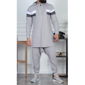Ensemble Qamis Court Capuche et Saroual - Gris Clair Qaba'il : QC Trial