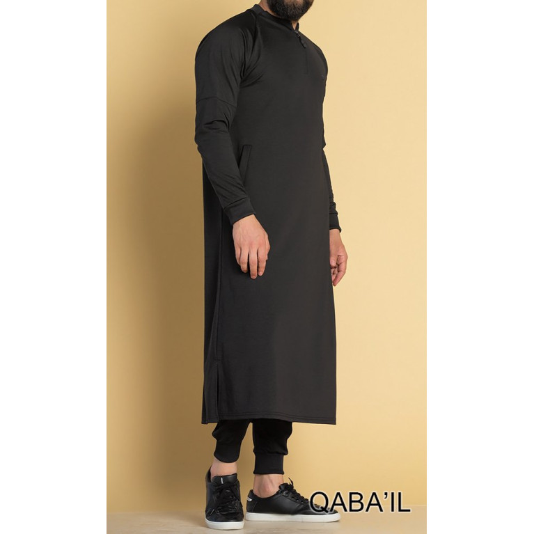 Qamis Long avec Saroual - Noir - Qaba'il : Longline