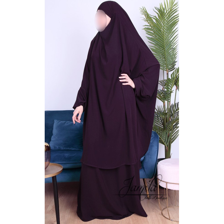 JIlbab 2 Pièces - Prune - Microfibre Léger - Jamila JIlbab 2 Pièces - Prune - Microfibre Léger - Jamila