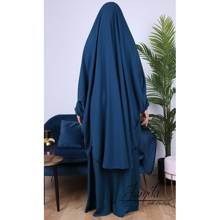 JIlbab 2 Pièces - Bleu Canard - Microfibre Léger - Jamila JIlbab 2 Pièces - Bleu Canard - Microfibre Léger - Jamila